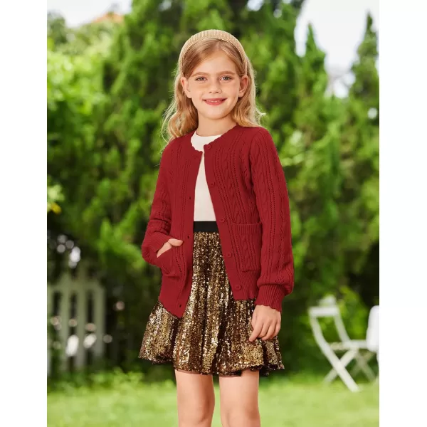 GRACE KARIN Girls Cardigan Long Sleeve Uniforms Knit Sweater Outerwear for KidsRed