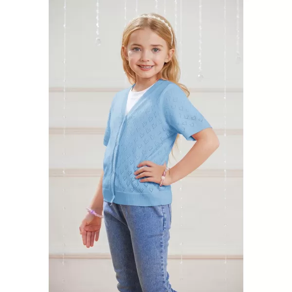 GRACE KARIN Girls Cardigan Love Heart Sweater Short Sleeve HollowedOut Knitwear Open Front Dress Cover Up 512YBlue