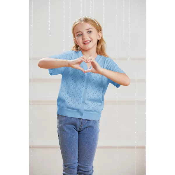 GRACE KARIN Girls Cardigan Love Heart Sweater Short Sleeve HollowedOut Knitwear Open Front Dress Cover Up 512YBlue