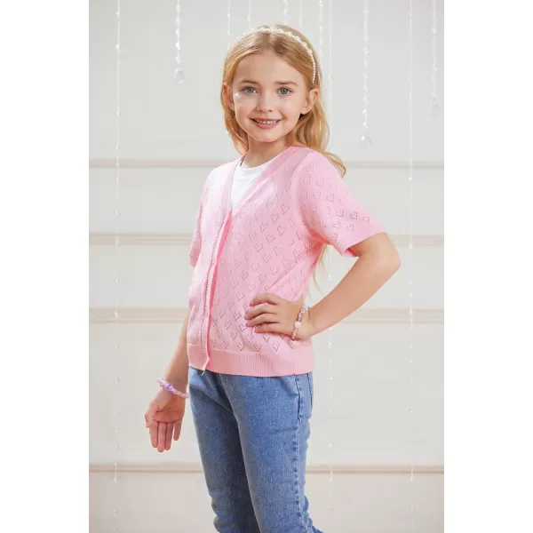 GRACE KARIN Girls Cardigan Love Heart Sweater Short Sleeve HollowedOut Knitwear Open Front Dress Cover Up 512YPink