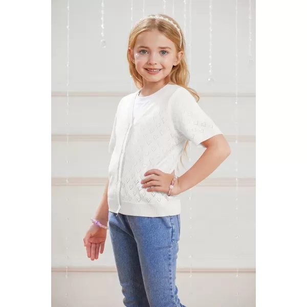 GRACE KARIN Girls Cardigan Love Heart Sweater Short Sleeve HollowedOut Knitwear Open Front Dress Cover Up 512YWhite