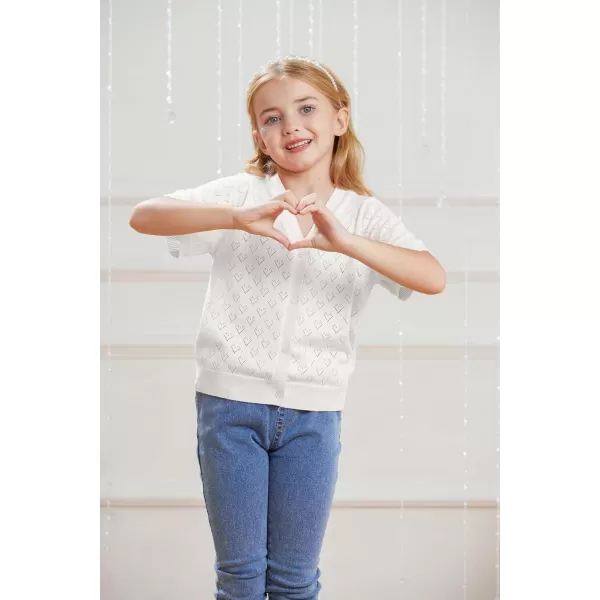 GRACE KARIN Girls Cardigan Love Heart Sweater Short Sleeve HollowedOut Knitwear Open Front Dress Cover Up 512YWhite