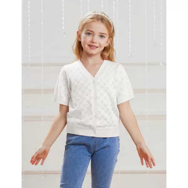 GRACE KARIN Girls Cardigan Love Heart Sweater Short Sleeve HollowedOut Knitwear Open Front Dress Cover Up 512YWhite