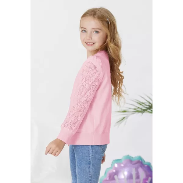 GRACE KARIN Girls Cardigan School Uniforms Hollow Knit Long Sleeve Button Sweater for 512YLight Pink 1