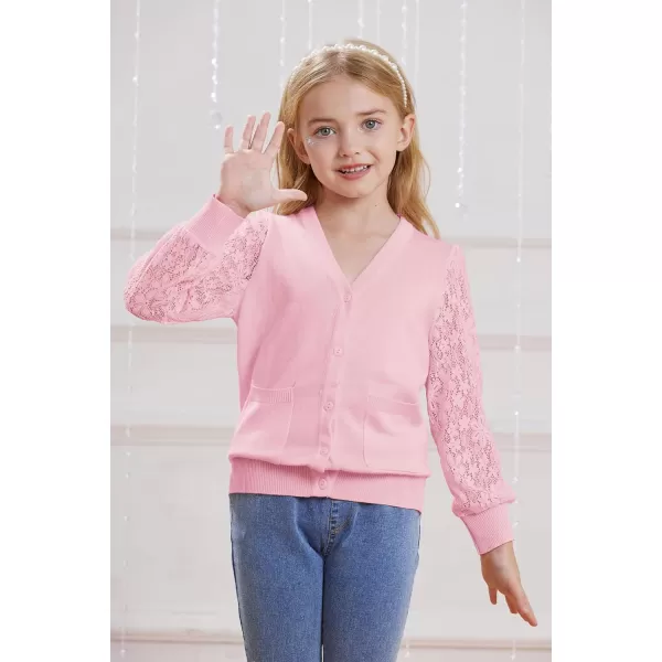 GRACE KARIN Girls Cardigan School Uniforms Hollow Knit Long Sleeve Button Sweater for 512YLight Pink 1