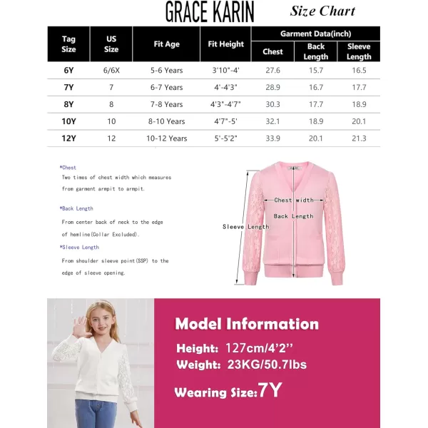 GRACE KARIN Girls Cardigan School Uniforms Hollow Knit Long Sleeve Button Sweater for 512YLight Pink 1