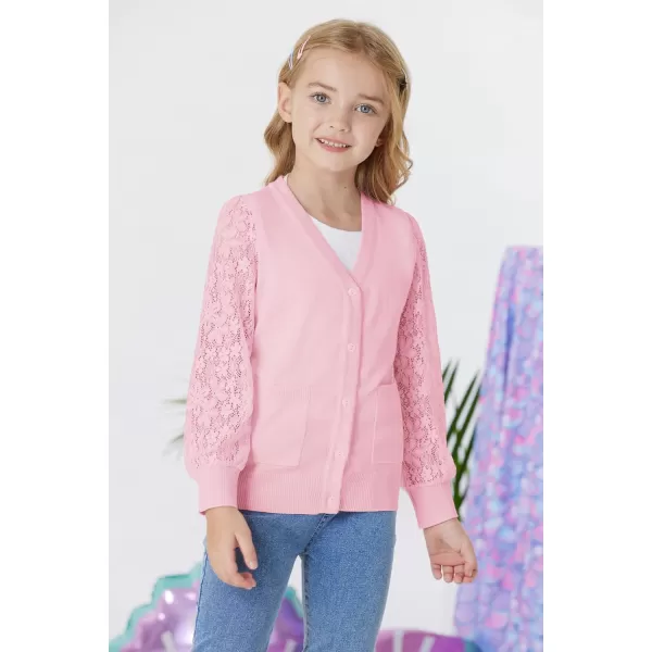 GRACE KARIN Girls Cardigan School Uniforms Hollow Knit Long Sleeve Button Sweater for 512YLight Pink 1