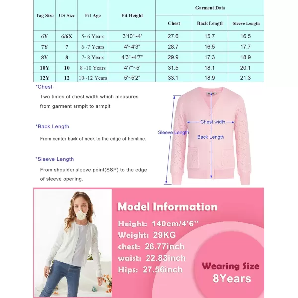 GRACE KARIN Girls Cardigan School Uniforms Hollow Knit Long Sleeve Button Sweater for 512YLight Pink