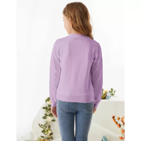 GRACE KARIN Girls Cardigan School Uniforms Hollow Knit Long Sleeve Button Sweater for 512YLight Purple