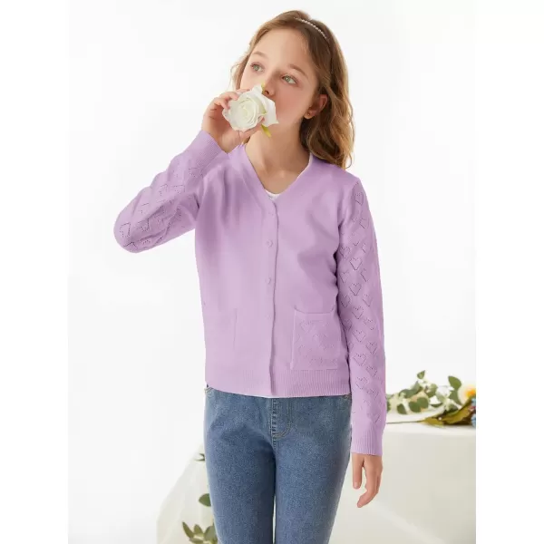 GRACE KARIN Girls Cardigan School Uniforms Hollow Knit Long Sleeve Button Sweater for 512YLight Purple