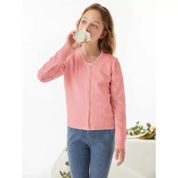 GRACE KARIN Girls Cardigan School Uniforms Hollow Knit Long Sleeve Button Sweater for 512YOrange Pink