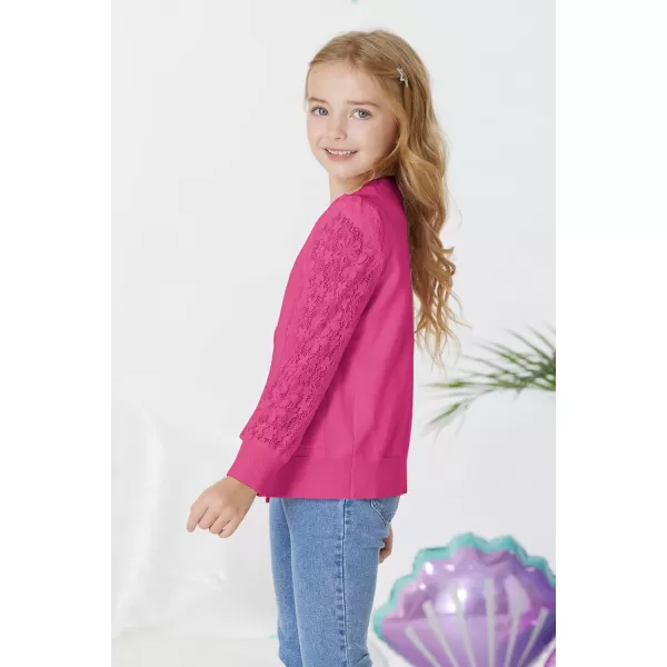 GRACE KARIN Girls Cardigan School Uniforms Hollow Knit Long Sleeve Button Sweater for 512YRose Red 1