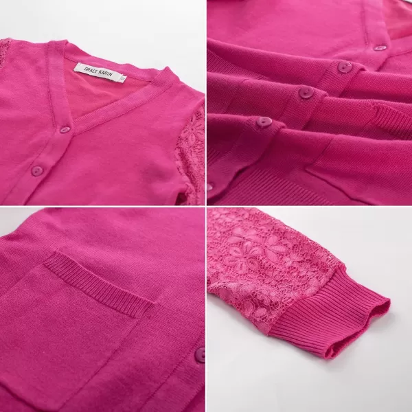 GRACE KARIN Girls Cardigan School Uniforms Hollow Knit Long Sleeve Button Sweater for 512YRose Red 1