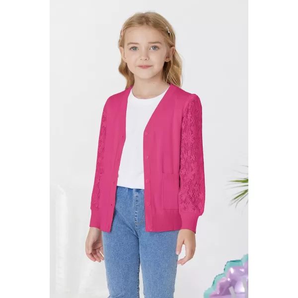GRACE KARIN Girls Cardigan School Uniforms Hollow Knit Long Sleeve Button Sweater for 512YRose Red 1