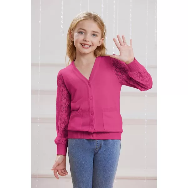GRACE KARIN Girls Cardigan School Uniforms Hollow Knit Long Sleeve Button Sweater for 512YRose Red 1