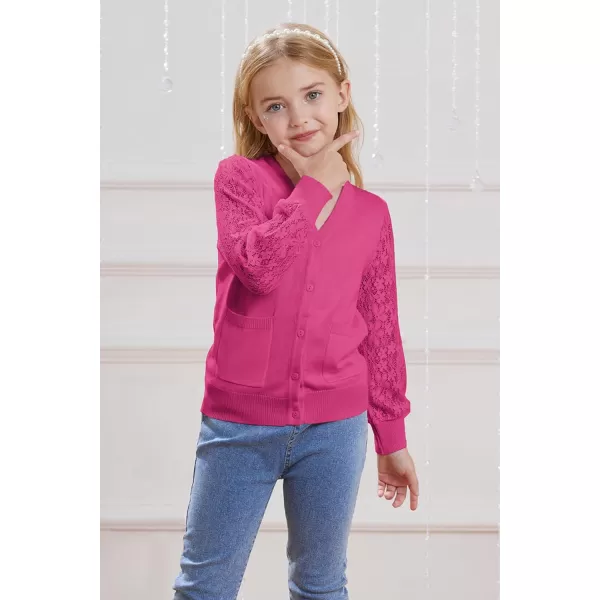 GRACE KARIN Girls Cardigan School Uniforms Hollow Knit Long Sleeve Button Sweater for 512YRose Red 1