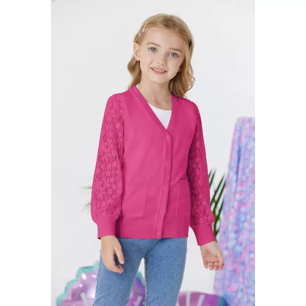 GRACE KARIN Girls Cardigan School Uniforms Hollow Knit Long Sleeve Button Sweater for 512YRose Red 1