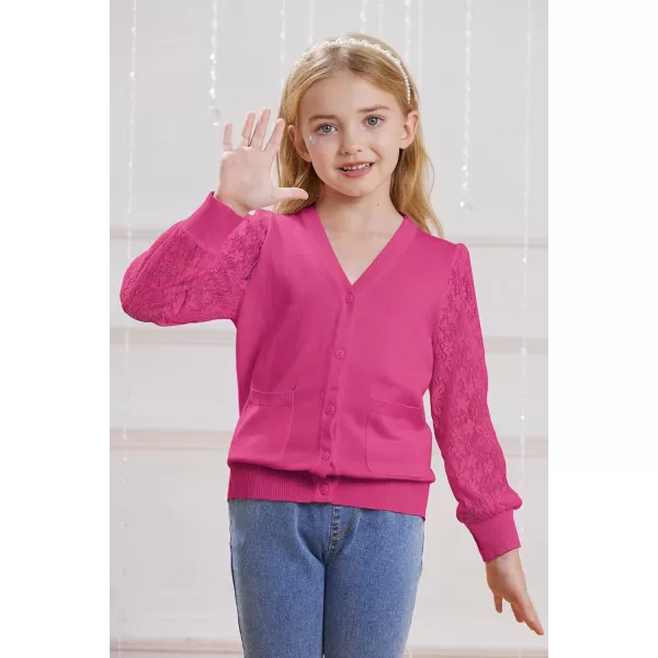 GRACE KARIN Girls Cardigan School Uniforms Hollow Knit Long Sleeve Button Sweater for 512YRose Red 1