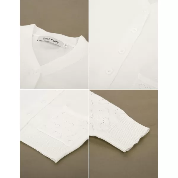 GRACE KARIN Girls Cardigan School Uniforms Hollow Knit Long Sleeve Button Sweater for 512YWhite