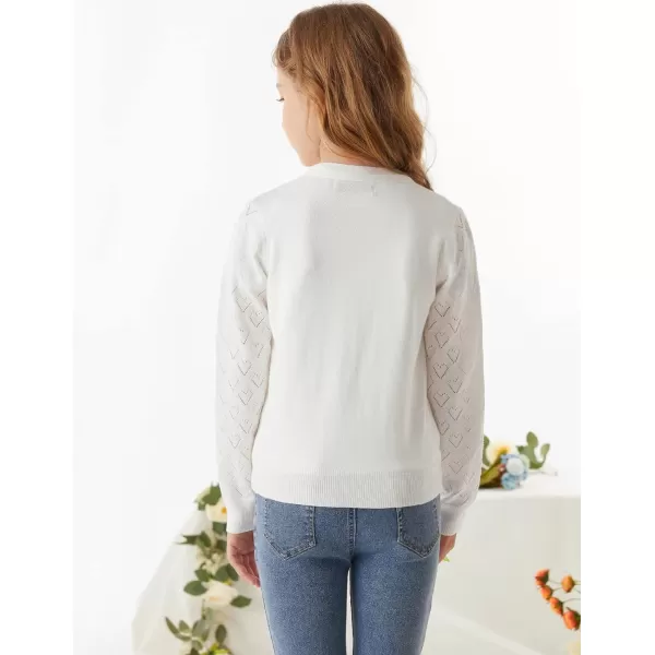 GRACE KARIN Girls Cardigan School Uniforms Hollow Knit Long Sleeve Button Sweater for 512YWhite