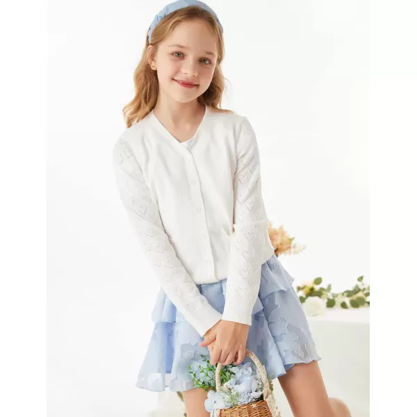 GRACE KARIN Girls Cardigan School Uniforms Hollow Knit Long Sleeve Button Sweater for 512YWhite