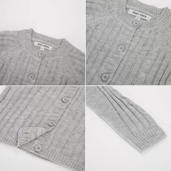 GRACE KARIN Girls Cardigan Sweater Long Sleeve Cable Knit Solid Sparkle 412YGray