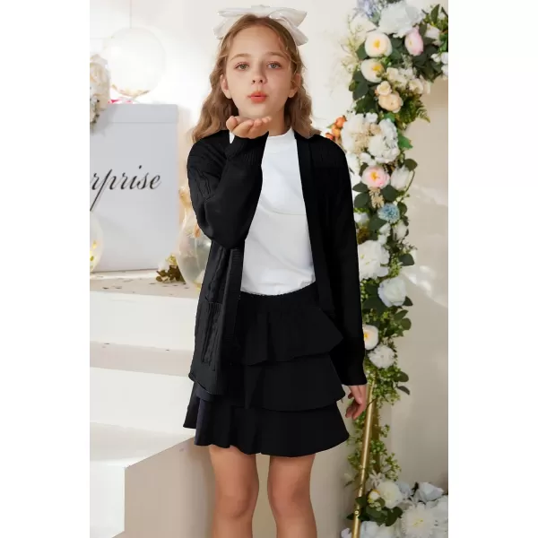 GRACE KARIN Girls Cardigan Sweaters Open Front Long Sleeve Knit Outwear with Pockets 512YBlack