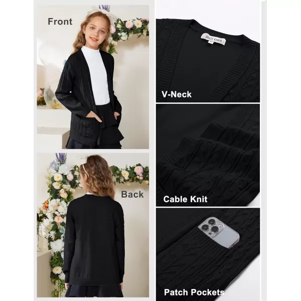 GRACE KARIN Girls Cardigan Sweaters Open Front Long Sleeve Knit Outwear with Pockets 512YBlack