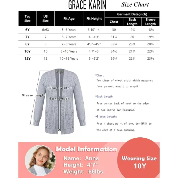 GRACE KARIN Girls Cardigan Sweaters Open Front Long Sleeve Knit Outwear with Pockets 512YBlack