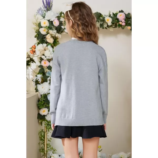 GRACE KARIN Girls Cardigan Sweaters Open Front Long Sleeve Knit Outwear with Pockets 512YGray