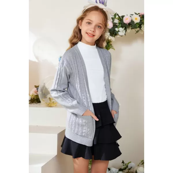 GRACE KARIN Girls Cardigan Sweaters Open Front Long Sleeve Knit Outwear with Pockets 512YGray