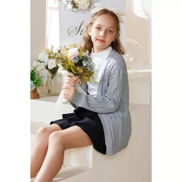 GRACE KARIN Girls Cardigan Sweaters Open Front Long Sleeve Knit Outwear with Pockets 512YGray