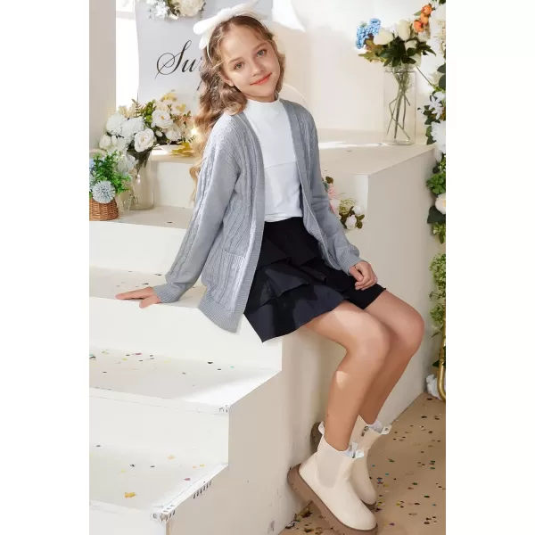 GRACE KARIN Girls Cardigan Sweaters Open Front Long Sleeve Knit Outwear with Pockets 512YGray