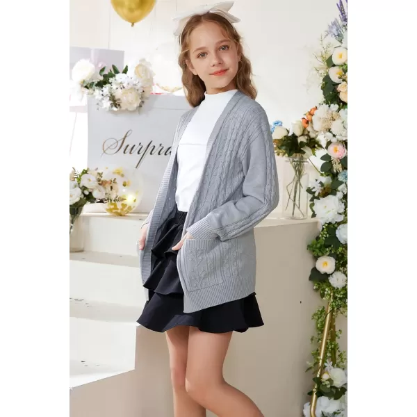 GRACE KARIN Girls Cardigan Sweaters Open Front Long Sleeve Knit Outwear with Pockets 512YGray
