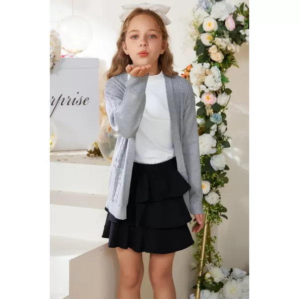 GRACE KARIN Girls Cardigan Sweaters Open Front Long Sleeve Knit Outwear with Pockets 512YGray