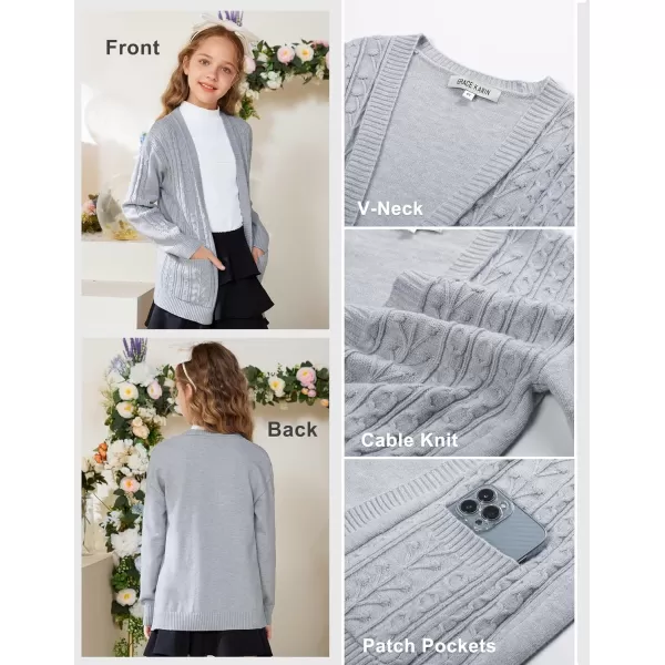 GRACE KARIN Girls Cardigan Sweaters Open Front Long Sleeve Knit Outwear with Pockets 512YGray