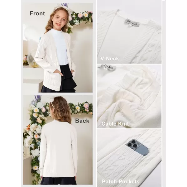 GRACE KARIN Girls Cardigan Sweaters Open Front Long Sleeve Knit Outwear with Pockets 512YIvory