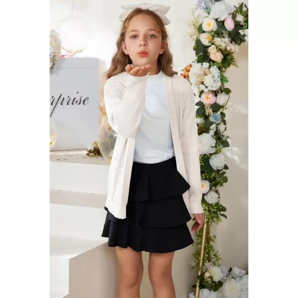 GRACE KARIN Girls Cardigan Sweaters Open Front Long Sleeve Knit Outwear with Pockets 512YIvory