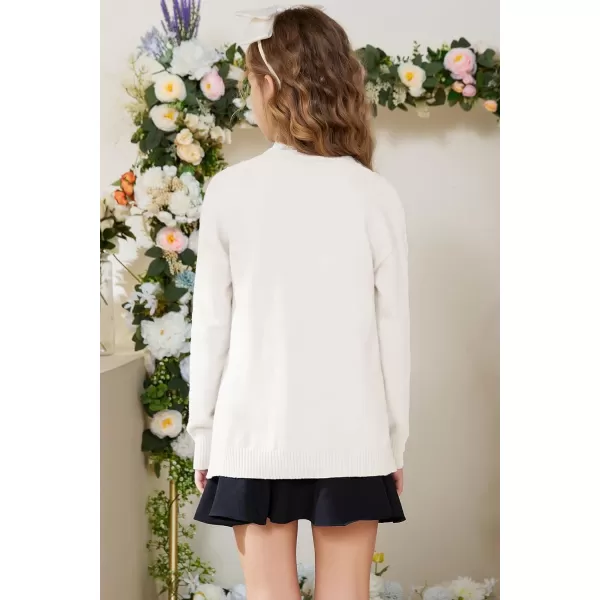 GRACE KARIN Girls Cardigan Sweaters Open Front Long Sleeve Knit Outwear with Pockets 512YIvory