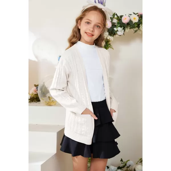GRACE KARIN Girls Cardigan Sweaters Open Front Long Sleeve Knit Outwear with Pockets 512YIvory