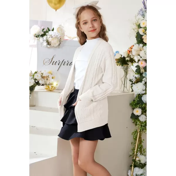 GRACE KARIN Girls Cardigan Sweaters Open Front Long Sleeve Knit Outwear with Pockets 512YIvory