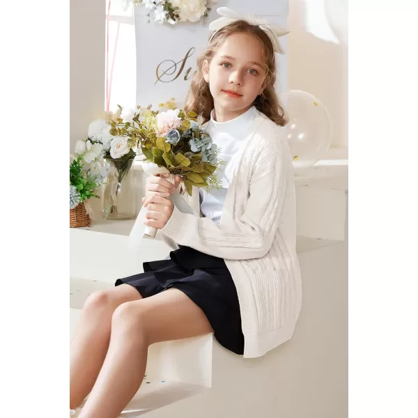 GRACE KARIN Girls Cardigan Sweaters Open Front Long Sleeve Knit Outwear with Pockets 512YIvory