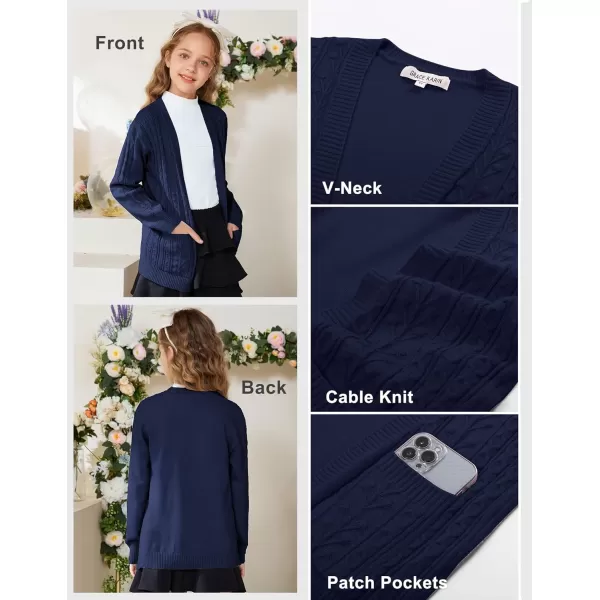 GRACE KARIN Girls Cardigan Sweaters Open Front Long Sleeve Knit Outwear with Pockets 512YNavy Blue