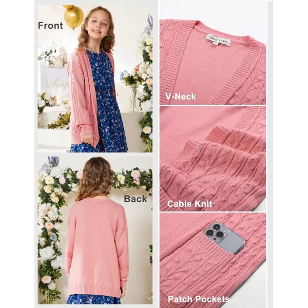 GRACE KARIN Girls Cardigan Sweaters Open Front Long Sleeve Knit Outwear with Pockets 512YPink