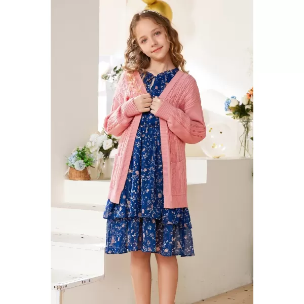 GRACE KARIN Girls Cardigan Sweaters Open Front Long Sleeve Knit Outwear with Pockets 512YPink