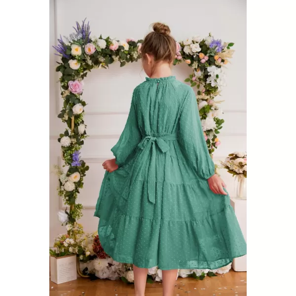 GRACE KARIN Girls Casual Dress Girls Long Sleeve Aline Flowy Maxi Dress for 512 YearsCelandine Green