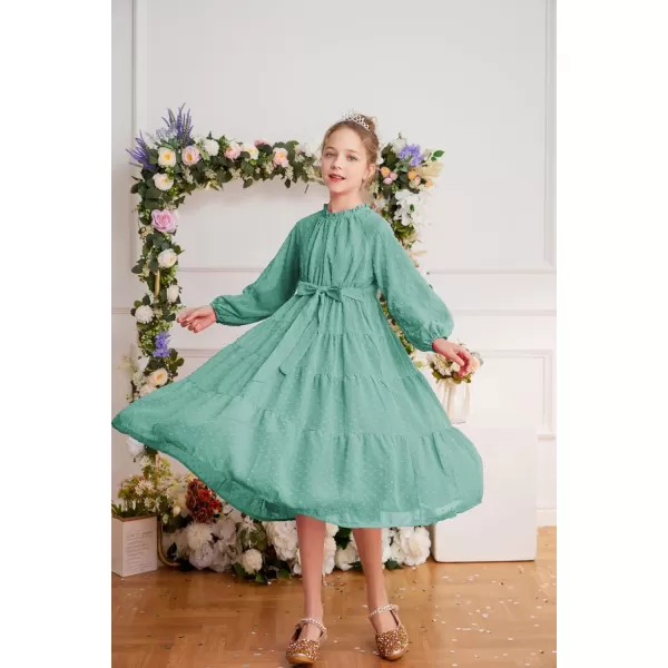 GRACE KARIN Girls Casual Dress Girls Long Sleeve Aline Flowy Maxi Dress for 512 YearsCelandine Green