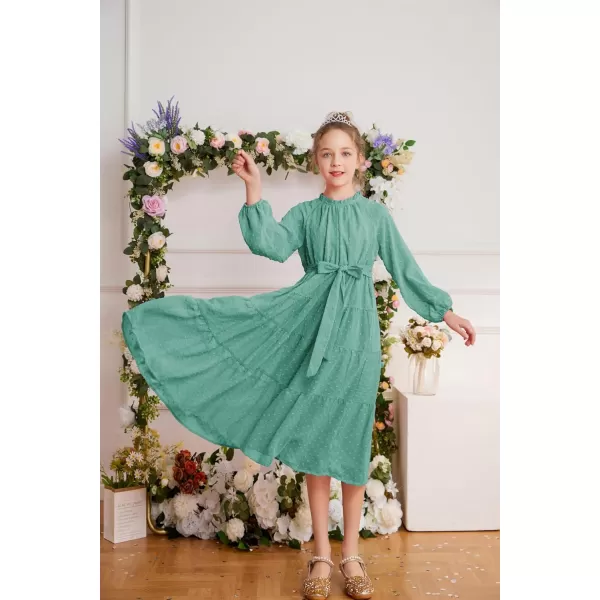 GRACE KARIN Girls Casual Dress Girls Long Sleeve Aline Flowy Maxi Dress for 512 YearsCelandine Green