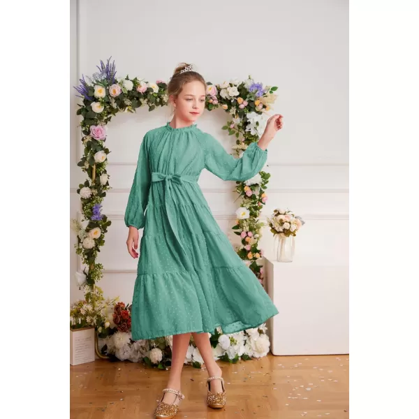 GRACE KARIN Girls Casual Dress Girls Long Sleeve Aline Flowy Maxi Dress for 512 YearsCelandine Green