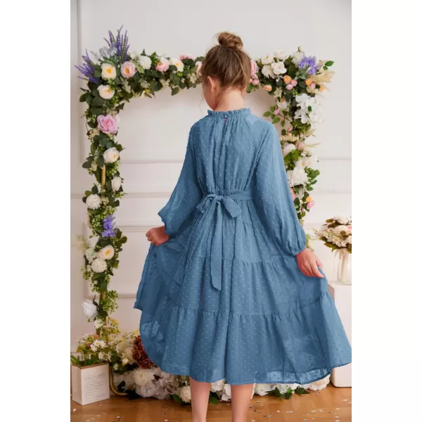 GRACE KARIN Girls Casual Dress Girls Long Sleeve Aline Flowy Maxi Dress for 512 YearsGrey Blue